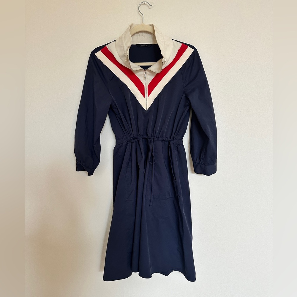 Navy 💙❤️ Dress with Quarter Zip and cinched Waist preppy vintage